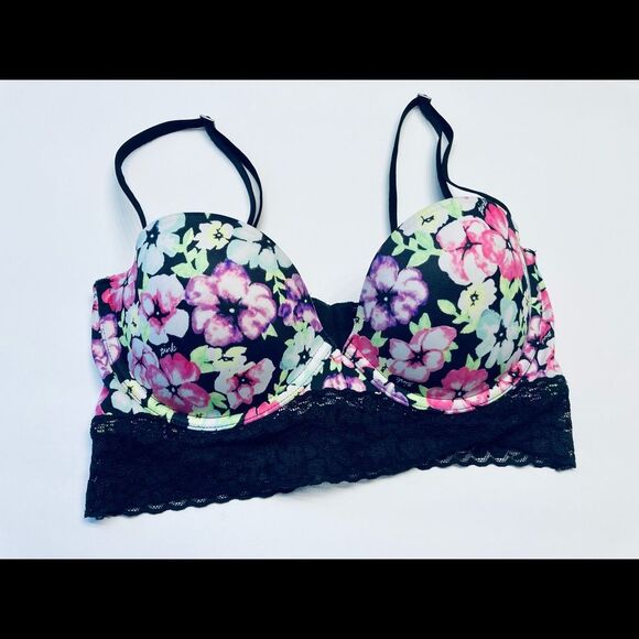 Victorias Secret PINK Floral Bustier Bra 34C Black - Picture 6 of 10